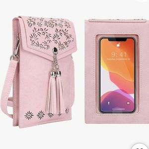 Leather crossbody phone bag, light pink